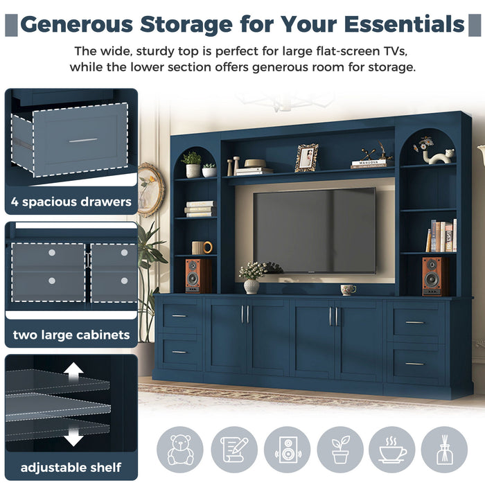 Arched Entertainment Center Wall Unit With Drawers, TV Stand