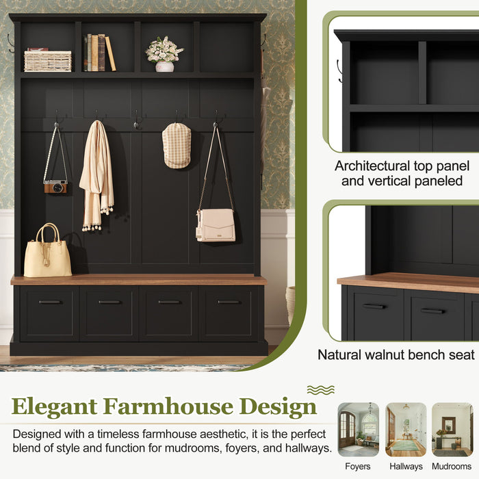 Hall Tree With Storage Bench Mudroom Coat Rack With 6 Hooks