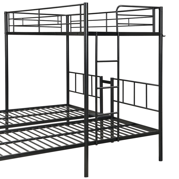 Twin Over Twin Over Twin Triple Bunk Bed With Safety Rails And Storage Shelf - Black