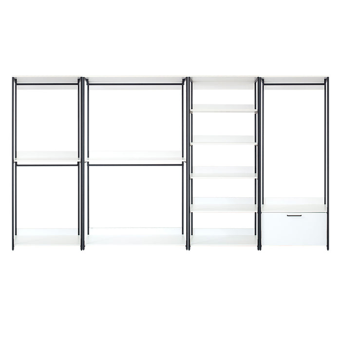 Fiona - Freestanding Walk In Wood Closet System With Metal Frame Durable Storage Solution Melamine - White