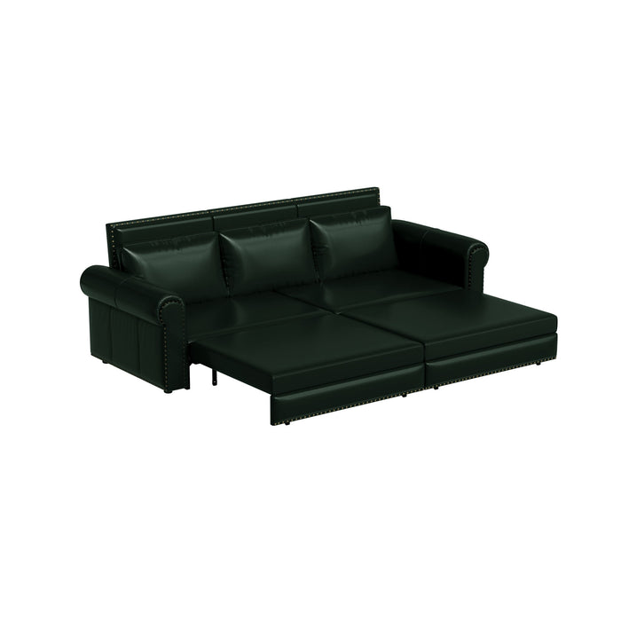 3 In 1 Convertible Sleeper Sofa With Nailhead Trim & Rolled Arm