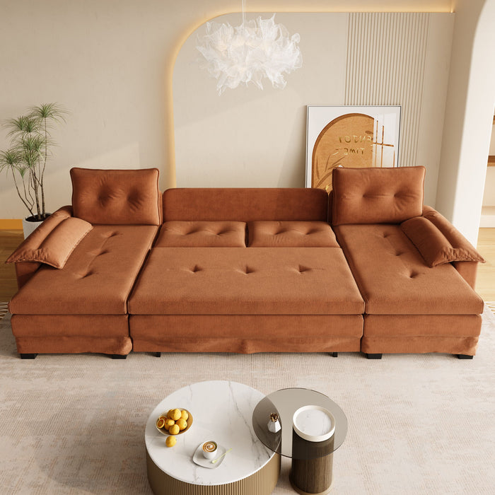U-Shaped Sleeper Sofa With Pull Out Bed, Removable Armrests & USB Ports For Living Room