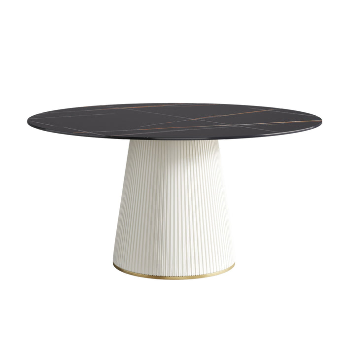 Modern Artificial Stone Round Plywood Base Dining Table, Can Accommodate 8 People, (Not Including Chairs) - Black / Beige