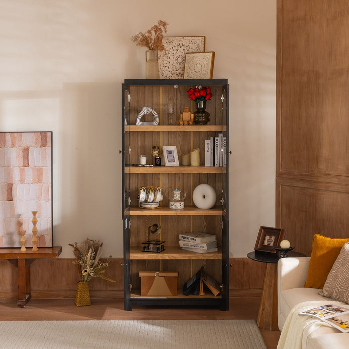 Mid Century Modern Style Tall Display Cabinet With Glass Doors For Collectibles - Black