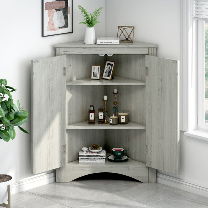 Triangle Bathroom Storage Cabinet With Adjustable Shelves, Freestanding Floor Cabinet - Oak