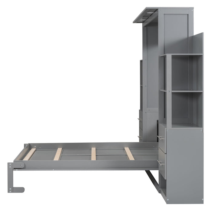 Murphy Wall Bed With LED Lights, Shelves And Drawers