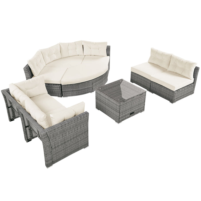 Patio Furniture Set Outdoor Daybed Rattan Sectional With Cushions And Center Table