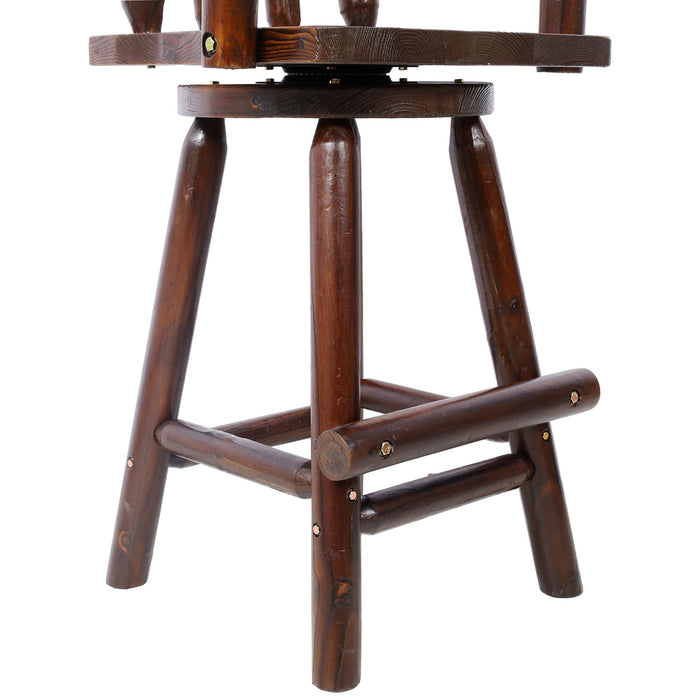Rustic Bar Stool, Fir Wood Construction, Wide Armrest