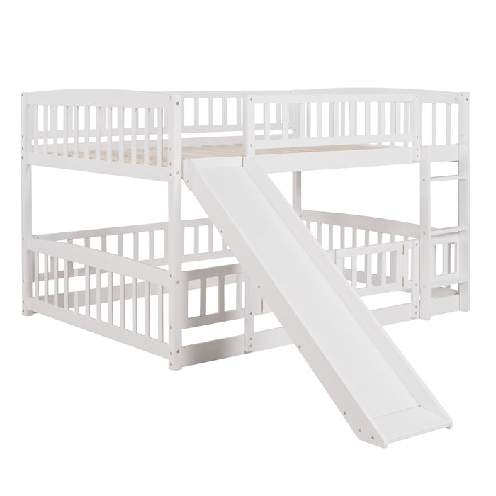 Low Bunk Bed With Slide, Fence And Ladder