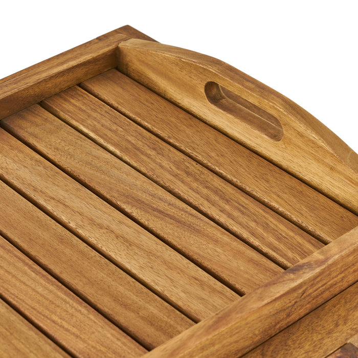 Riviera Bar Cart Stained Mobile With Wheels For Entertaining - Natural Stained