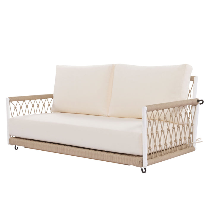 Outdoor Swing Sofa With Soft Cushions For Patio - Beige