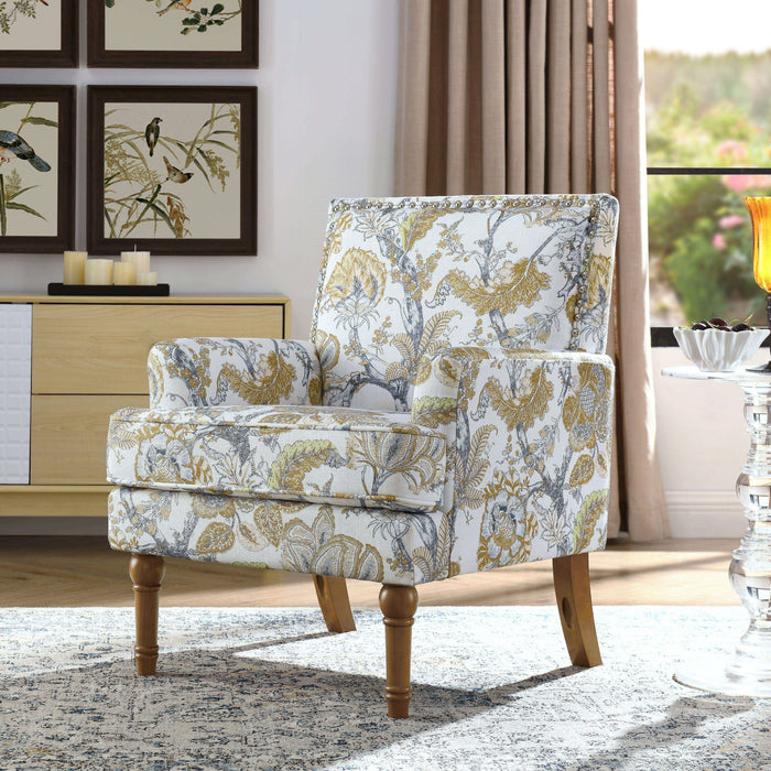 Floral Accent Armchair With Nailhead Trim