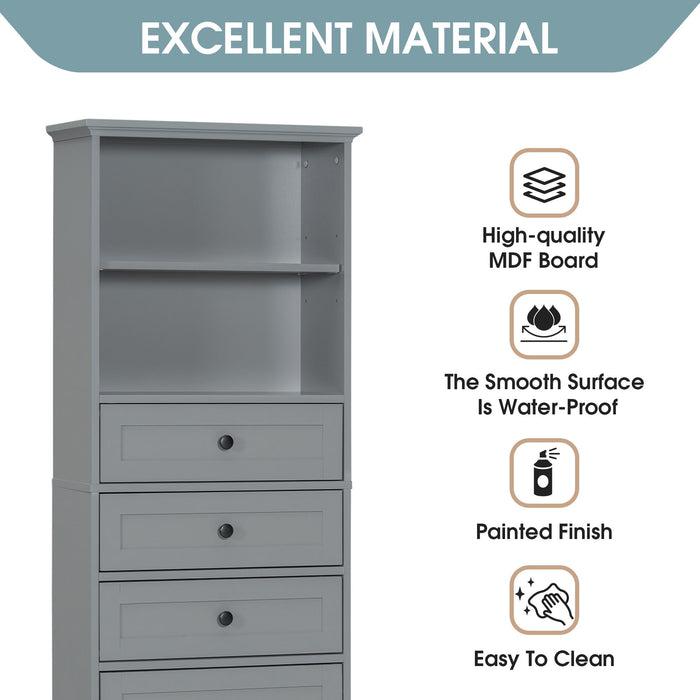 Tall Storage Cabinet With 3 Drawers And Adjustable Shelves For Bathroom