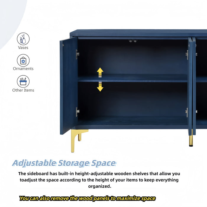 Modern 4 Door Sideboard With Creative Carved Surface And Adjustable Shelves