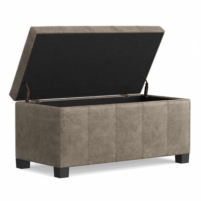 Dover - Storage Ottoman In Smoky Leather With Lift Up Storage - Brown
