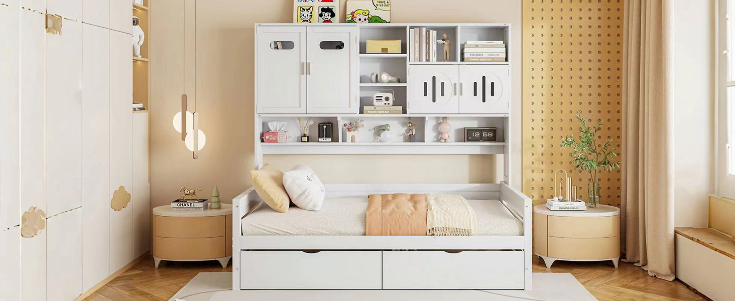Daybed With All-In-One Cabinet And Shelf