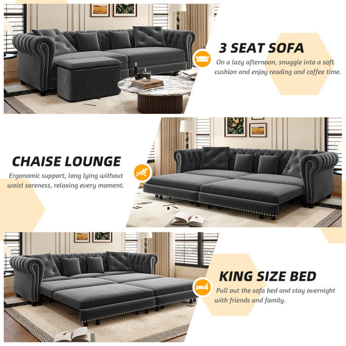 3 In 1 Convertible Sleeper Sofa Bed With Movable Ottoman
