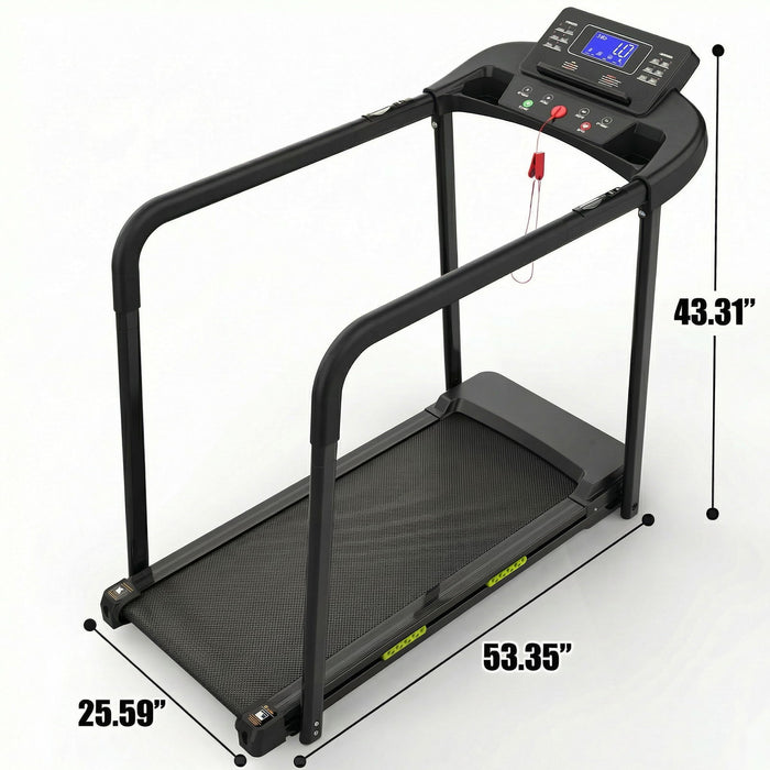Walking Pad Treadmill With Foldable Design, Large LED Display, Stable Handrails - Black
