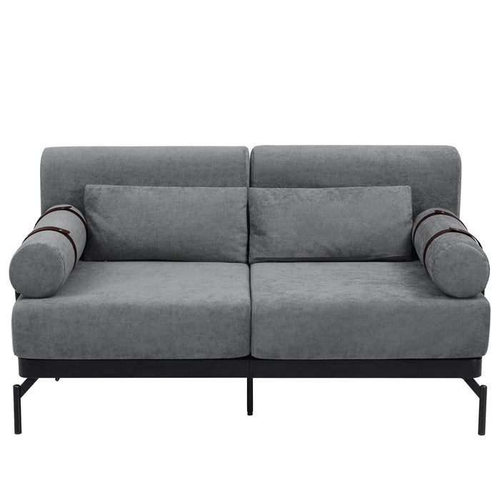Modern Loveseat Sofa 2 Seater With USB Ports, Cylindrical Armrests