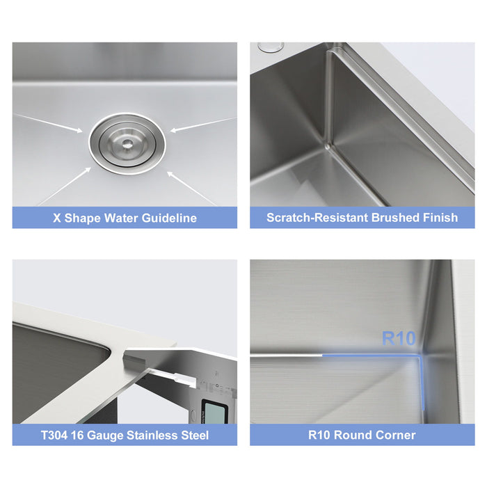 Drop In Kitchen Sink With Pull Down Faucet And Soap Dispenser