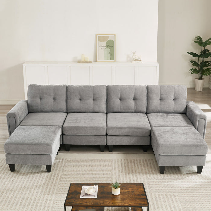Modular Sectional Sofa With Movable Ottomans, USB Ports & Side Tables