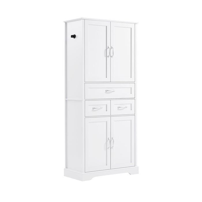 Tall Bathroom Storage Cabinet With 4 Doors 3 Drawers Adjustable Shelves - White