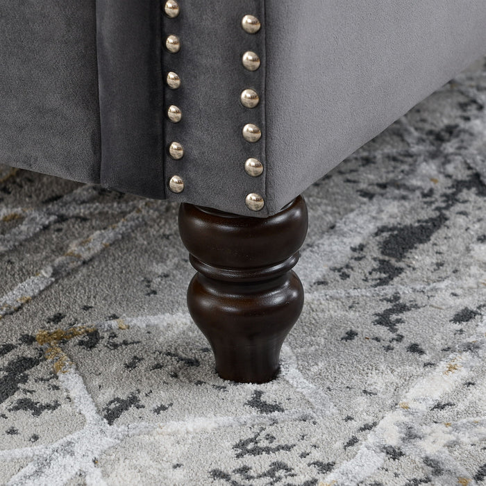 2 Seater Chesterfield Sofa With Rolled Arms And Nailhead Trim For Living Room