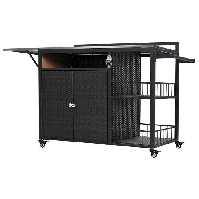 Outdoor Kitchen Island With Storage, Cooking Station, Grill Cart, Foldable Tabletop, And Bottle Opener - Dark Brown