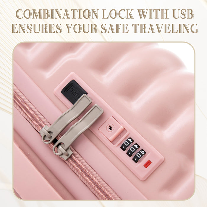 20" / 24" / 28" 3 Pieces / Set Spinner Wheel Luggage, Carry On Suitcase, With Cup Holder & USB Port & Phone Holder