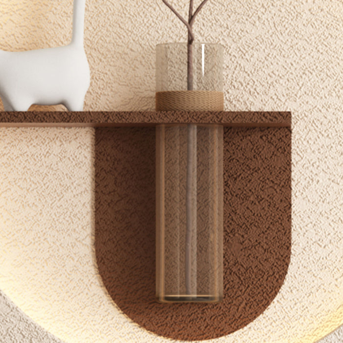 Adjustable 3 Color LED Sandstone Double Disc Wall Art With Simulated Greenery, Vase & Rabbit Statue - Light Coffee