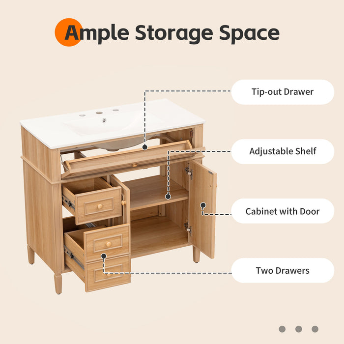Bathroom Vanity With Sink, 3 Drawers & 2 Doors