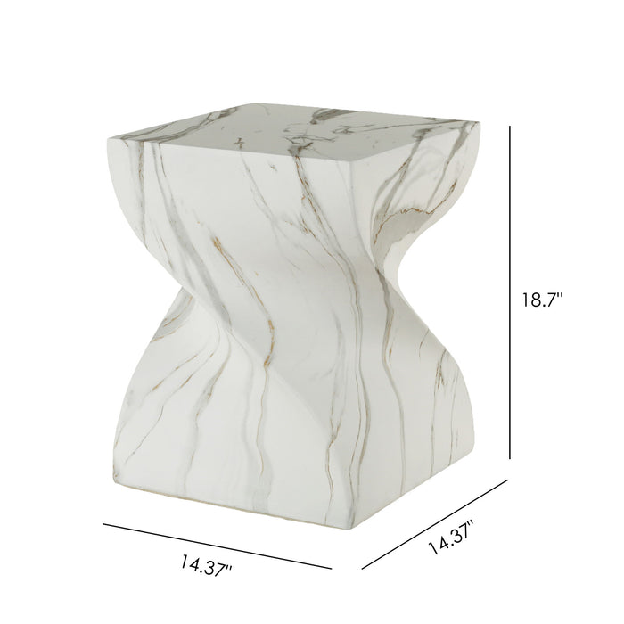 Outdoor End Table, Round Side Table For Patio And Garden - Marble