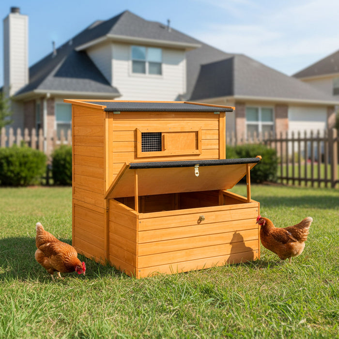 Chicken Coop, Large Chicken Coop With 3 Nesting Boxes, Foldable Ramp And Flip Up Asphalt Roof - Orange