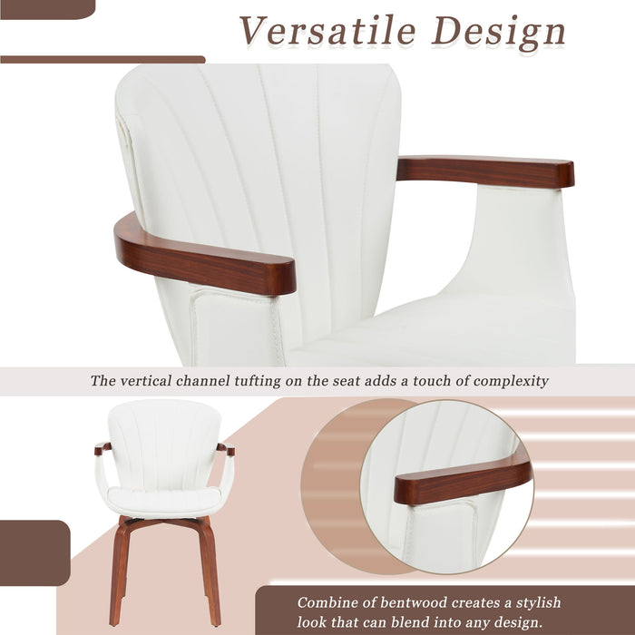 Mid Century Modern Bentwood Swivel Dining Chairs (Set of 2) - White / Walnut