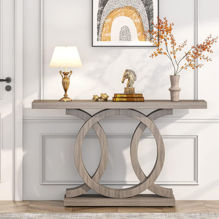 Console Table With Geometric Base For Living Hallway - Gray