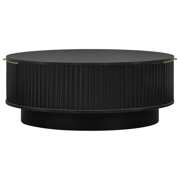 Farmhouse Round Coffee Table With Storage Drawer