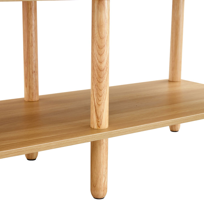 Modern Double Deck TV Cabinet With Open Storage Shelf, Rounded Legs