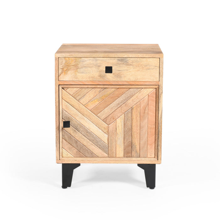 Solid Wood Vintage Nightstand With Handcrafted Detailing - Natural
