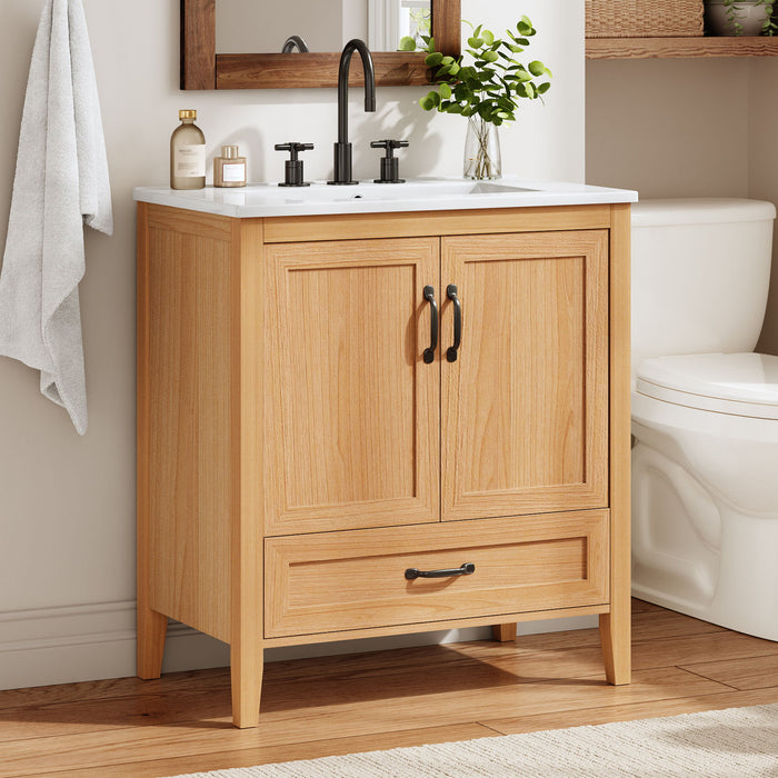 Elegant Fluted Bathroom Vanity With Sink, Soft Close Doors & Drawer