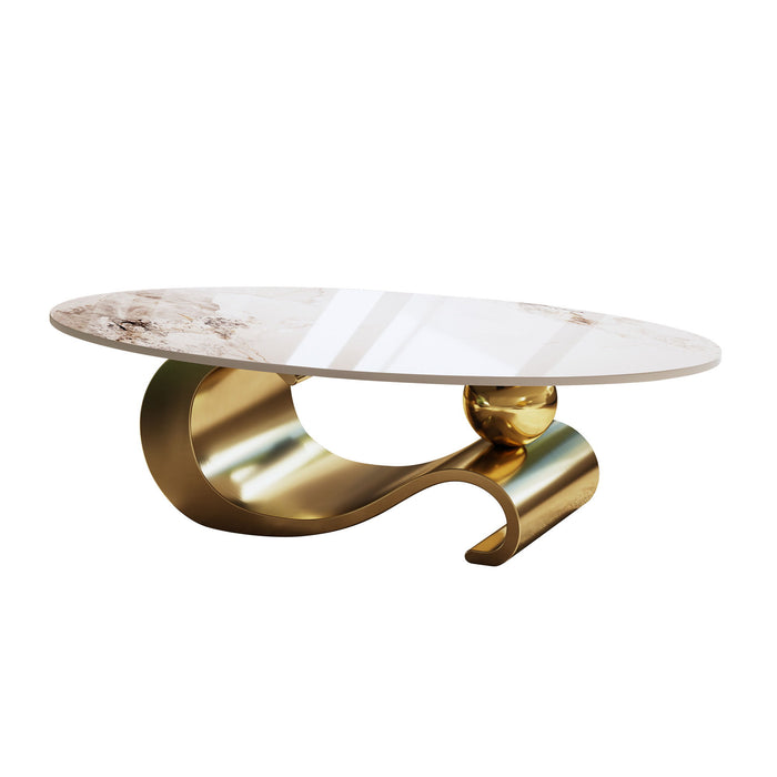Oval Coffee Table For Living Room - Gold / White