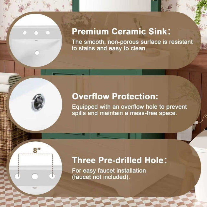 Bathroom Vanity With Sink, 1 Divided Drawer And 2 Soft Close Doors With Double Shelf