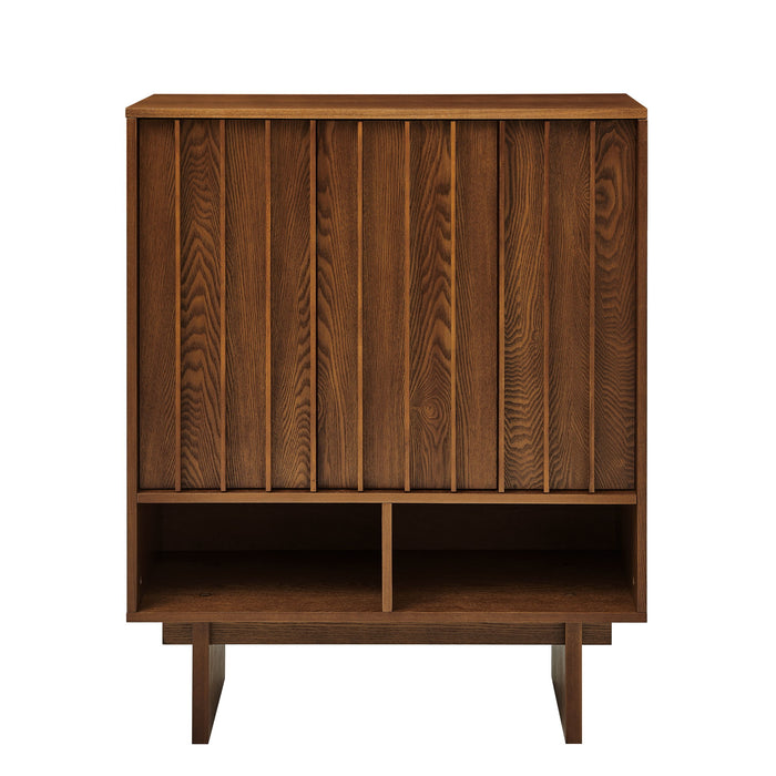 Sideboard Buffet Cabinet With Grille Slat Design With 3 Doors And Adjustable Shelves