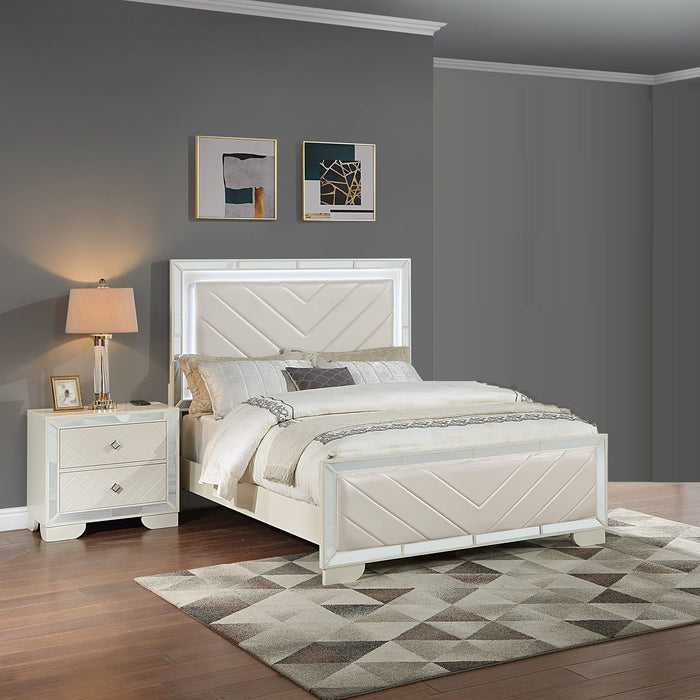 1 Piece Eastern King Size Upholstered Headboard And Footboard With Built In LED Lights