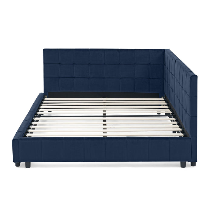 Mid-Century Storage Upholstered Tufted Bed Frame With Backrest And Armrests