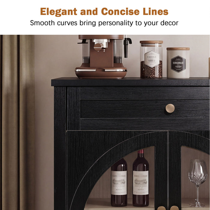 Sideboard Cabinet With 1 Drawer And 2 Arched Doors With Adjustable Shelves For Entryway - Black