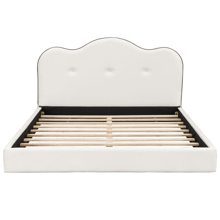 Upholstered Platform Bed With Sturdy Frame And Headboard