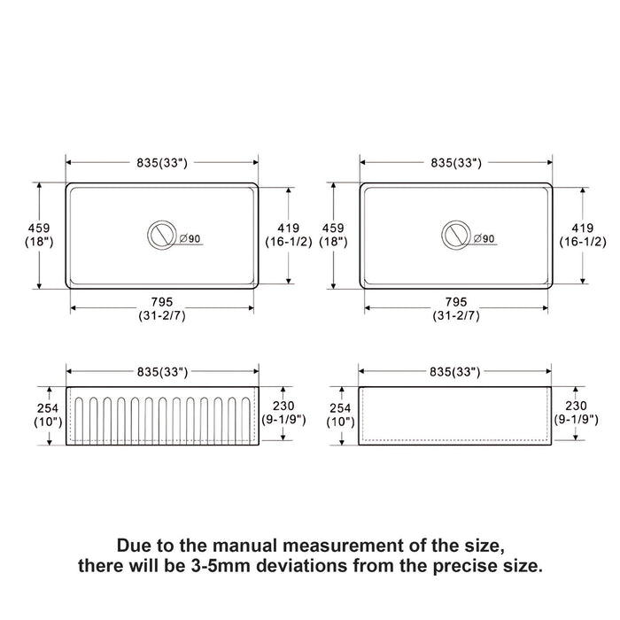 Ceramic Farmhouse Sink With Deep Basin And Stainless Steel Grid