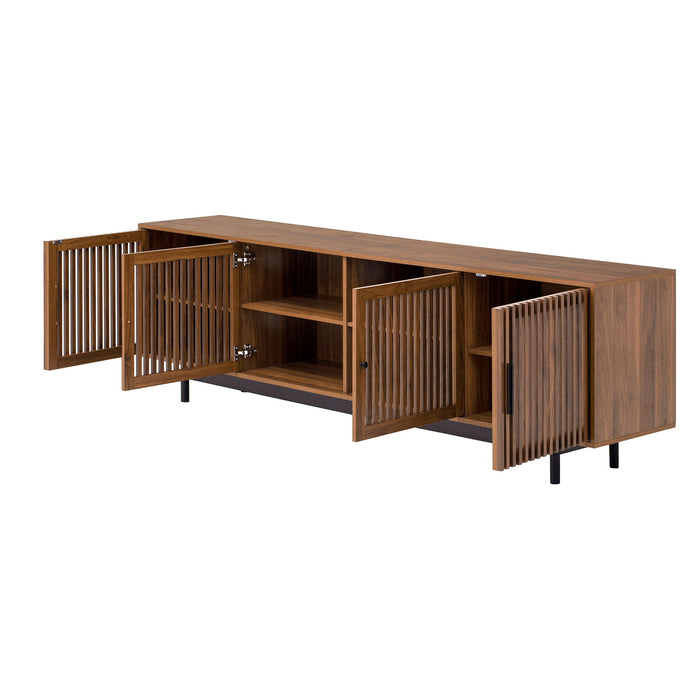 TV Stand For TVs, Entertainment Center With Closed Storage & Cable Management, Soft Closing Hinges - Walnut