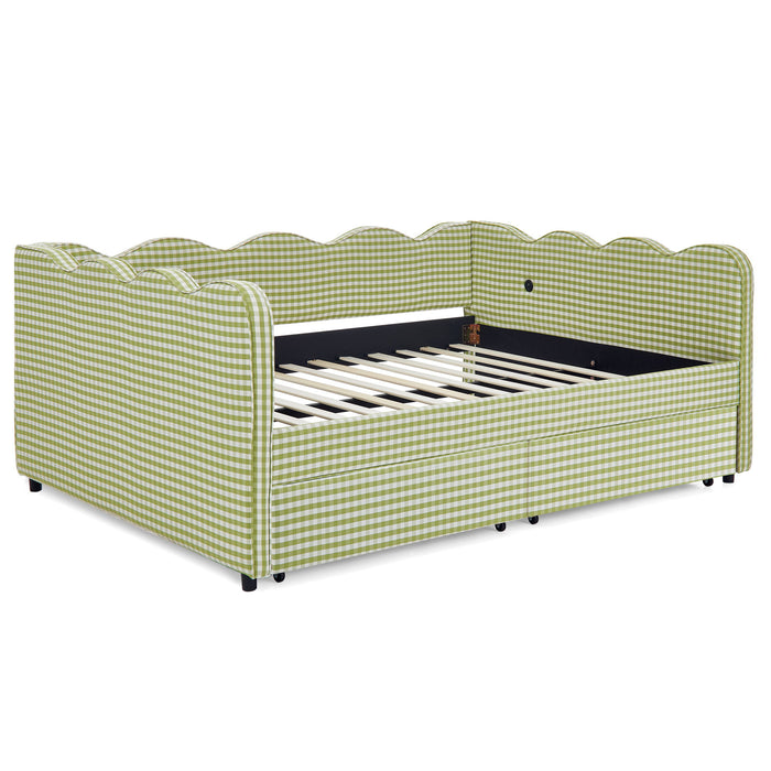 Gingham Daybed With USB Charging Port, Wave-Shaped Design