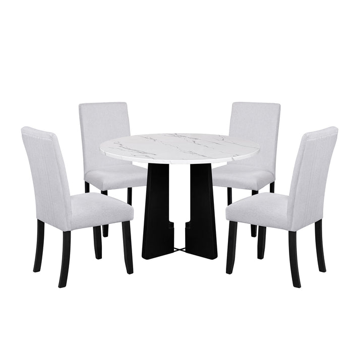 5 Piece Round Dining Table Set, Modern Dining Table And 4 Upholstered Chairs For Dining Room